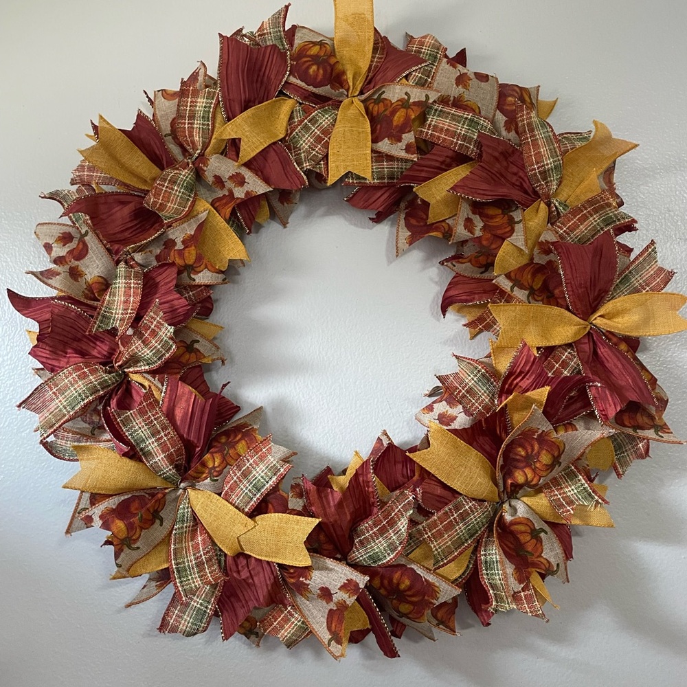 Handmade Fall Wreath with Burgundy & Gold Accents Comes with or without bow.